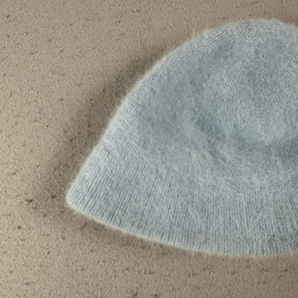 Y2K Bobby Jack Girls‎ Fuzzy Angora Beanie Hat Blue Monkey Embroidered Knit Retro